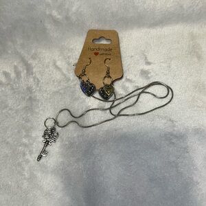 Heart and key earring and necklace set